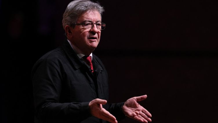 Jean-Luc Mélenchon during a meeting of La France insoumise in Montpellier (Hérault), February 16, 2023. (PASCAL GUYOT / AFP)