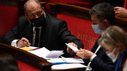 Le ministre de la Justice,&nbsp;Eric Dupond-Moretti, à l'Assemblée nationale, le 12 janvier 2021. (CHRISTOPHE ARCHAMBAULT / AFP)