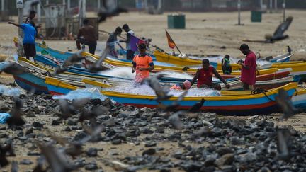 L'activité des pêcheurs à Bombay, en Inde, aujourd'hui menacée par le dérèglement climatique et la croissance urbaine.&nbsp; (PUNIT PARANJPE / AFP)