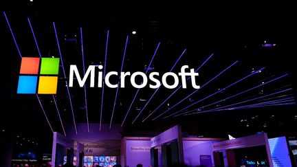 The Microsoft logo at a trade show in Barcelona on February 28, 2024. (JOAN CROS / NURPHOTO / AFP)