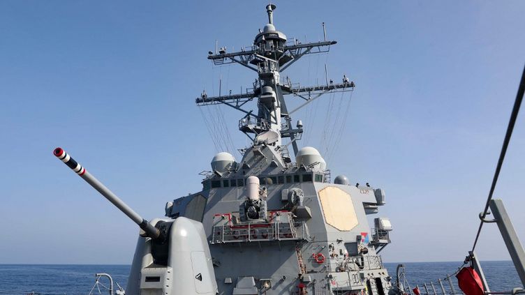 The American Destroyer "USS Milius" at sea, April 16, 2023. (GREG JOHNSON / US NAVY / AFP)