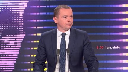 Olivier Dussopt,&nbsp;ministre du Travail, était l'invité du "8h30&nbsp;franceinfo", mercredi 7 septembre 2022. (FRANCEINFO / RADIOFRANCE)