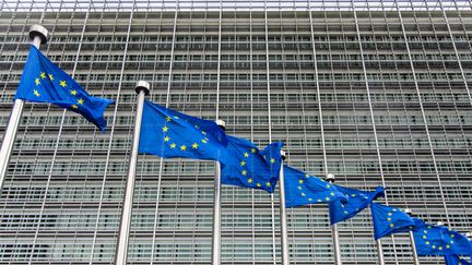 European flags fly in front of the Commission, in Brussels (Belgium) on May 30, 2024. (SANDRA UITTENBOGAART / ANP MAG AFP)