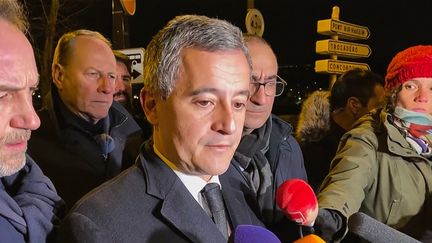 Le ministre de l'Intérieur, Gérald Darmanin, lors d'un point-presse après l'attaque au couteau à Paris, le 2 décembre 2023. (ARNAUD RICHARD / AFPTV)