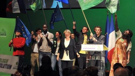 Eva Joly lors de son meeting à Talence près de Bordeaux le 28 mars (PIERRE ANDRIEU / AFP)