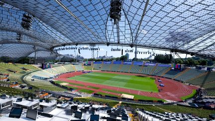 Le Stade olympique de Munich (Allemagne) se prépare à accueillir les Championnats européens, le 8 août 2022. (SVEN HOPPE / DPA / AFP)