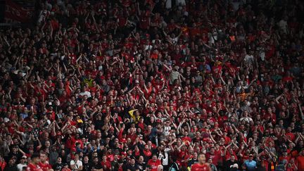 Les supporters de Liverpool lors de la finale&nbsp;de la Ligue des champions contre le Real Madrid, le&nbsp;28 mai 2022, au Stade de France (Seine-Saint-Denis). (ANNE-CHRISTINE POUJOULAT / AFP)