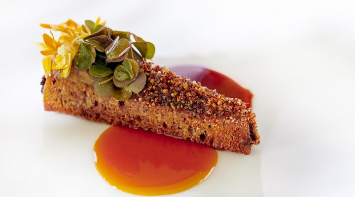 Tarte de boudin de canard, une idée d'entrée très originale du chef David Charrier. (BERNHARD WINKELMANN / LES BELLES PERDRIX)