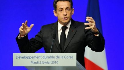 Nicolas Sarkozy en Corse, le 2 février 2010. (ERIC FEFERBERG / AFP)