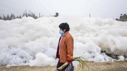 Chaque vendredi, la rubrique "Photo Hebdo" revient sur l'actualité de la semaine en quelques clichés. Vendredi 29 avril, elle nous emmène d'abord en Colombie. Sur une photo, on aperçoit ce qui ressemble à un nuage. En réalité, il s'agit d'une mousse toxique qui envahit la banlieue de Bogota (Colombie). Elle vient des eaux usées rejetées dans la rivière sans être traitées. &nbsp;
 (Juan Barreto / AFP / Capture d'écran France 2)