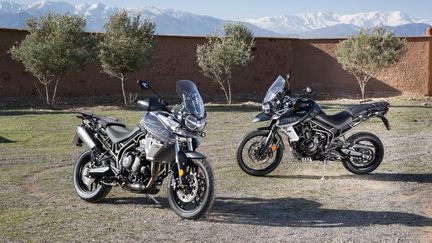 La XR à gauche avec ses roues bâtons, la XC à droite avec ses roues à rayons. (TRIUMPH POUR FRANCE INFO)