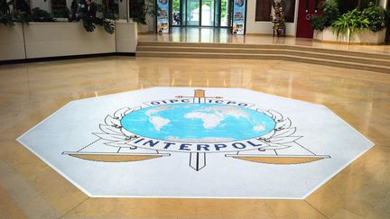 Le hall du quartier général d'Interpol, le 17 mai 2010, à Lyon (Rhône). (JEAN-PHILIPPE KSIAZEK / AFP)