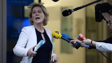 Nadine Morano &agrave; la sortie du si&egrave;ge de l'UMP, le 10 juin 2014. (ERIC FEFERBERG / AFP)