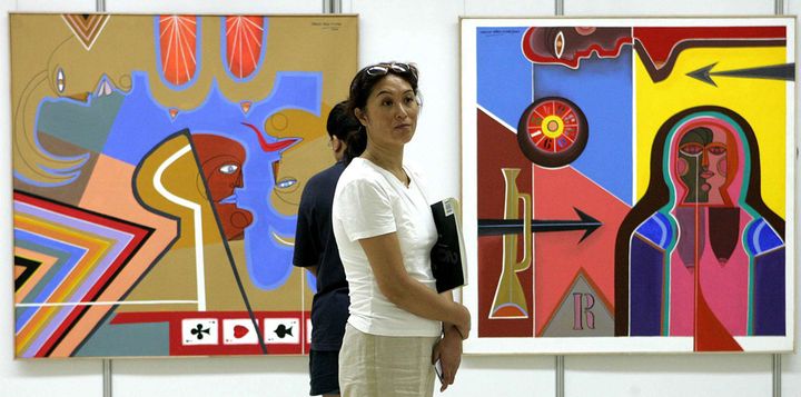 Des peintures de Carlos Páez Vilaró exposées en Chine, dans une bibliothèque de Pékin, le 14 septembre 2005
 (NG Han  Guan / AP / Sipa)