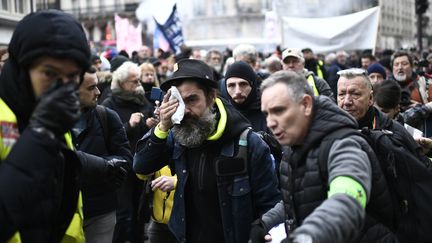 Jérôme Rodrigues, après l'incident, le 28 décembre, dans les rues de Paris. (STEPHANE DE SAKUTIN / AFP)