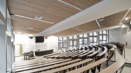 Un amphithéâtre vide de Sciences Po Lille (Nord), le 7 février 2017. (SEBASTIEN JARRY / MAXPPP)