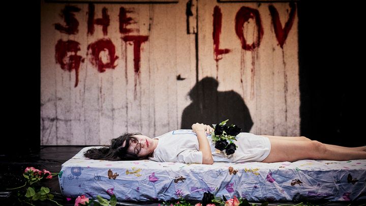 Image du spectacle "A Noiva e o Boa Noite Cinderela" mis en scène par Carolina Bianchi 'et présenté au Festival d'Avignon, performance au sujet de l'indicible des violences faites aux femmes. (Christophe Raynaud de Lage)