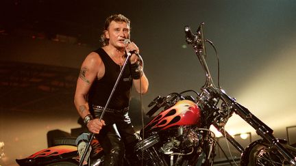 Le chanteur de rock se produit sur&nbsp;la scène du Palais omnisport de Paris-Bercy, le 15 septembre 1992. (FRANCOIS XAVIER MARIT / AFP)