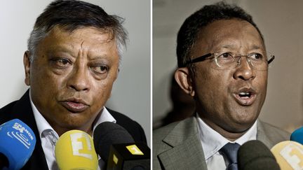 Jean-Louis Robinson (G) et&nbsp;Hery Rajaonarimampianina, le 26 octobre 2013. (STEPHANE DE SAKUTIN / AFP)