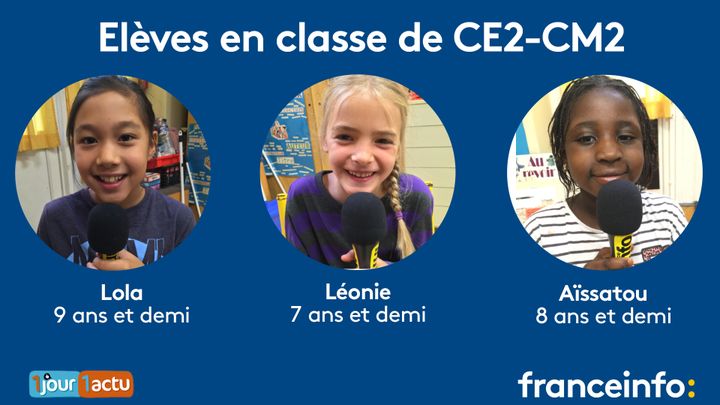 Au micro de franceinfo junior, trois élèves de CE2-CM2 posent leurs questions au chef d'orchestre Jean-Claude Casadesus. (franceinfo junior)