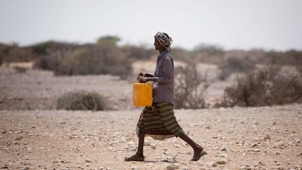 Un homme avec un bidon d'eau dans une région en proie à la sécheresse en Ethiopie, en 2017. (PHOTO D'ILLUSTRATION / KAY NIETFELD / DPA)