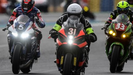 Mike Di Meglio, sur la Honda N.5, vainqueur des 24h du Mans motos le 30 août 2020 (JEAN-FRANCOIS MONIER / AFP)