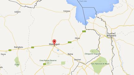 L'explosion d'un camion pi&eacute;g&eacute; a fait au moins 15 morts &agrave; Maiduguri (Nigeria), le 1er juillet 2014. (GOOGLE MAPS)