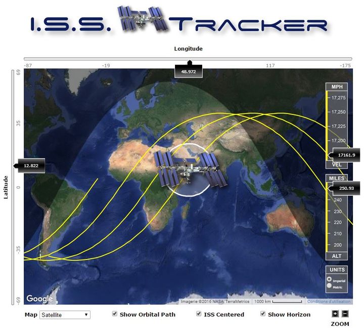 La position de la Station spatiale internationale, sur le site "ISS Tracker", le 9 décembre 2016. (ISS TRACKER)