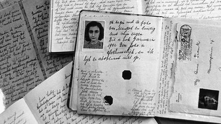 Le passeport d'Anne Frank et les cahiers de son journal, écrit dans les combles de la maison d'Amsterdam où elle était réfugiée avec ses parents pour échapper aux nazis entre juin 1942 et août 1944, avant d'être déportée à Bergen-Belsen
 (Desk / ANP / AFP)