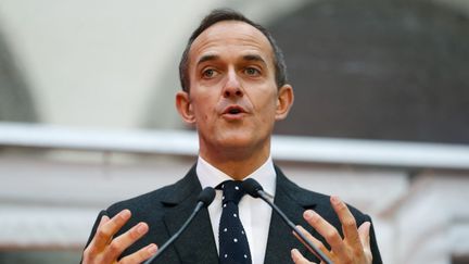 Le directeur de Sciences-Po, Frédéric Mion, lors d'un discours devant le nouveau campus de l'école, à Paris, le 11 janvier 2018. (PATRICK KOVARIK / AFP)