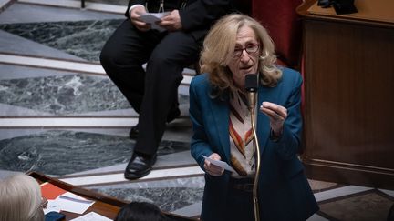 La ministre de l'Education nationale, Nicole Belloubet, le 13 février 2024 à l'Assemblée nationale. (MATHILDE KACZKOWSKI / HANS LUCAS / AFP)