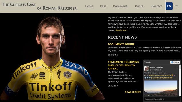 &nbsp; (La page d'accueil du site de Roman Kreuziger © Capture d'écran)