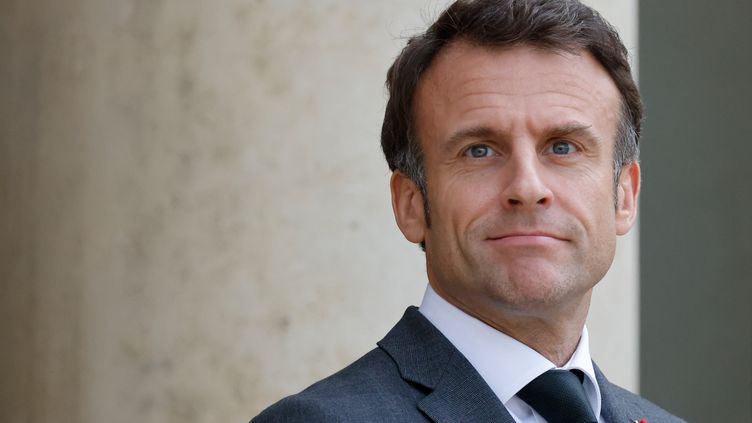 The President of the Republic, Emmanuel Macron, on the steps of the Elysée Palace, May 11, 2023. (LUDOVIC MARIN / AFP)