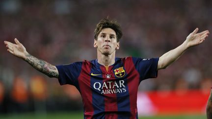 Lionel Messi c&eacute;l&egrave;bre son but, au Camp Nou, de Barcelone (Espagne), le 30 mai 2015.&nbsp; (REUTERS)