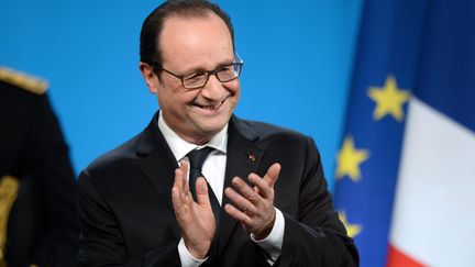 Le pr&eacute;sident Fran&ccedil;ois Hollande apr&egrave;s son discours &agrave; Tulle (Corr&egrave;ze), le 17 janvier 2015. (NICOLAS TUCAT / AFP)