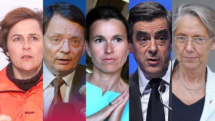 Dominique Voynet, Jean-François Mattei, Aurélie Filipetti, François Fillon, Elisabeth Borne. (EMMANUEL PAIN/AFP - THOMAS COEX/AFP - DELPHINE GOLDSZTEJN/MAXPPP - GUILLAUME HORCAJUELO/MAXPPP - LEON TANGUY/MAXPPP)