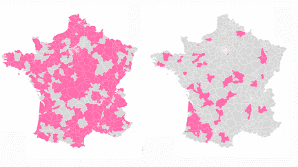 Il y a seulement 65 députés PS qualifiés en 2017 pour le second tour des élections législatives, alors qu'en 2012, il y avait 416 socialistes qualifiés.&nbsp; (NICOLAS ENAULT / CARTO)