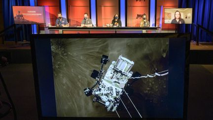 Le rover de la Nasa, Perseverance, lors de son atterrissage sur Mars, le 18 février 2021? à 20h55, 3.55 pm, heure locale aux États-Unis. (BILL INGALLS / NASA / AFP)