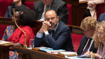 Edouard Philippe assiste à la séance de questions au gouvernement, le 15 octobre 2019, à l'Assemblée nationale, à Paris. (JACQUES WITT / SIPA)