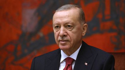 Le président turc Recep Tayyip Erdoğan lors d'un déplacement en Serbie, le 11 octobre 2024. (ANDREJ CUKIC / MAXPPP)