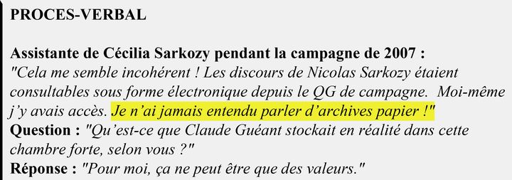 Extrait du procès-verbal de l’assistante de Cécilia Sarkozy. (DOCUMENT RADIO FRANCE)