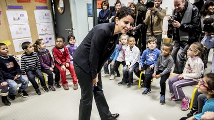  (La ministre de l'Education nationale, Najat Vallaud-Belkacem en janvier dernier en janvier dernier, lors de la présentation d'un des modules des "ABCD de l'égalité" © Maxppp)