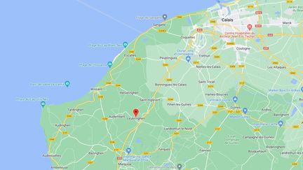 L'accident a eu lieu&nbsp;sur l'autoroute A16, à hauteur de Leubrighen, entre Boulogne-sur-Mer et Calais.&nbsp; (SNAZZY MAPS / RADIO FRANCE)