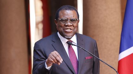 Hage Geingob, le président namibien, à Prétoria, en Afrique du Sud, le 20 avril 2023. (PHILL MAGAKOE / AFP)