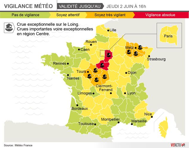 &nbsp; (La carte de vigilance météo à 16h mercredi © Visactu)