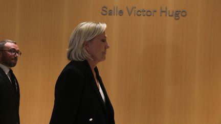 Marine Le Pen, president of the RN group in the National Assembly, at the Paris court, September 30, 2024. (QUENTIN DE GROEVE / HANS LUCAS VIA AFP)