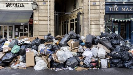 Les poubelles s'entassent dans les rues de Paris, le 18 mars 2023. (VINCENT ISORE / MAXPPP)