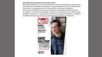 David Hallyday&nbsp;clame haut et fort qu'il ne cautionne pas la Une de Paris Match sur lui, faite sans sa validation, le 23 octobre 2019. (Press David Hallyday)