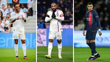 Pierre-Emerick Aubameyang, Alexandre Lacazette et Kylian Mbappé. (AFP)