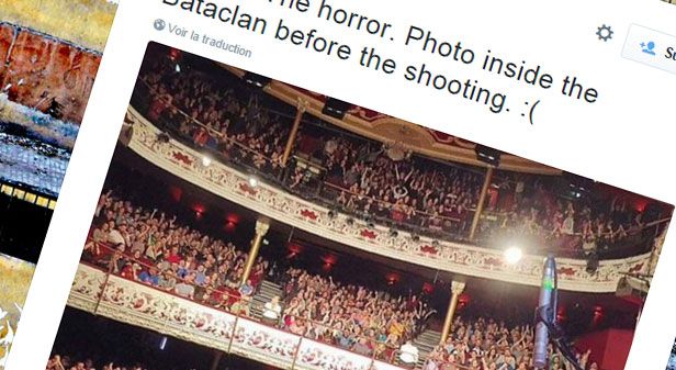 &nbsp; (Un compte Twitter affirme montrer le Bataclan avant la fusillade © Capture d'écran Twitter)